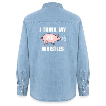 I think my pig whistles - Women’s Organic Denim Shirt by Stanley/Stella - light wash - Back - AI Model Female 172 light (172cm)