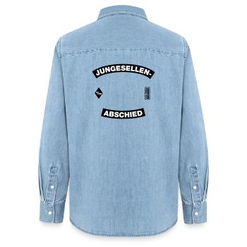 JGA-Motiv Rahmen (JGA MC-Rocker-Kutten-Design) - Frauen Jeanshemd Organic von Stanley/Stella - verwaschenes Hellblau - Hinten - AI Model Female 172 light (172cm)