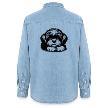 Shih Tzu Kopf mit Pfoten - Frauen Jeanshemd Organic von Stanley/Stella - verwaschenes Hellblau - Hinten - AI Model Female 172 light (172cm)