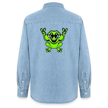 Frosch Kröte cool Sonnenbrille Victory Peace Hände - Frauen Jeanshemd Organic von Stanley/Stella - verwaschenes Hellblau - Hinten - AI Model Female 172 light (172cm)
