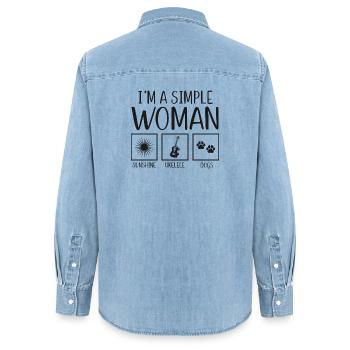 Ukulélé hawaïen Ukulélé Je suis un simple - Chemise en denim femme bio Stanley/Stella - bleu clair délavé - Dos - AI Model Female 172 light (172cm)
