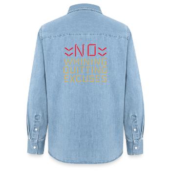 Pas de plaintes, pas d’abandon, pas d’excuses, motivation pour la salle de sport - Chemise en denim femme bio Stanley/Stella - bleu clair délavé - Dos - AI Model Female 172 light (172cm)