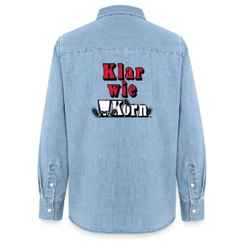 Korn , Party , Weizenkorn ,Klar wie Korn (25) - Frauen Jeanshemd Organic von Stanley/Stella - verwaschenes Hellblau - Hinten - AI Model Female 172 light (172cm)