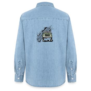 Defender Splash Front - Women’s Organic Denim Shirt by Stanley/Stella - light wash - Back - AI Model Female 172 light (172cm)