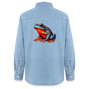 Frosch - Frauen Jeanshemd Organic von Stanley/Stella - verwaschenes Hellblau - Hinten - AI Model Female 172 light (172cm)