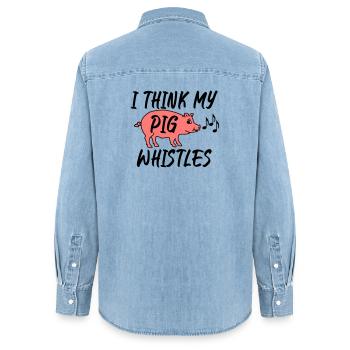 I think my pig whistles - Women’s Organic Denim Shirt by Stanley/Stella - light wash - Back - AI Model Female 172 light (172cm)