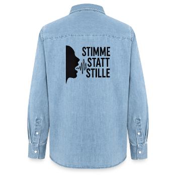 Stimme statt Stille für Demokraten Frauen Männer - Frauen Jeanshemd Organic von Stanley/Stella - verwaschenes Hellblau - Hinten - AI Model Female 172 light (172cm)
