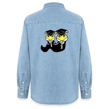 2 chenilles certificat de fin d'études secondaires diplôme d'études secondaires obtenu - Chemise en denim femme bio Stanley/Stella - bleu clair délavé - Dos - AI Model Female 172 light (172cm)
