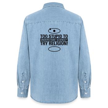 science-religion - Frauen Jeanshemd Organic von Stanley/Stella - verwaschenes Hellblau - Hinten - AI Model Female 172 light (172cm)