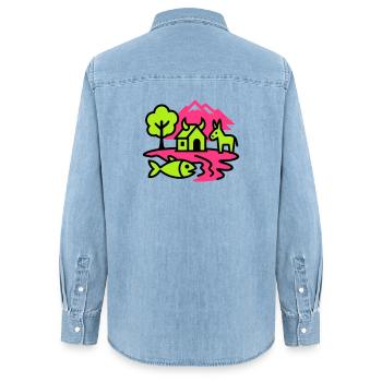 Naive Pop-Art Landschaft - Frauen Jeanshemd Organic von Stanley/Stella - verwaschenes Hellblau - Hinten - AI Model Female 172 light (172cm)