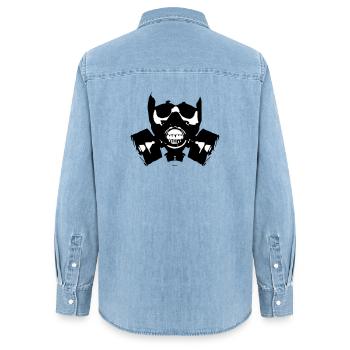 Silhouette du crâne du masque à gaz - Chemise en denim femme bio Stanley/Stella - bleu clair délavé - Dos - AI Model Female 172 light (172cm)