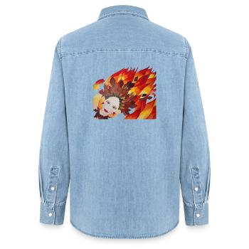 Herbstfeuer Blattkrone Gesicht - Frauen Jeanshemd Organic von Stanley/Stella - verwaschenes Hellblau - Hinten - AI Model Female 172 light (172cm)