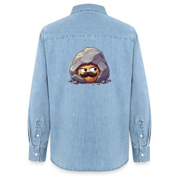 Stein mit Schnurrbart Maskottchen - Frauen Jeanshemd Organic von Stanley/Stella - verwaschenes Hellblau - Hinten - AI Model Female 172 light (172cm)
