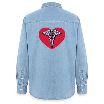 Arzt aus Liebe - Frauen Jeanshemd Organic von Stanley/Stella - verwaschenes Hellblau - Hinten - AI Model Female 172 light (172cm)