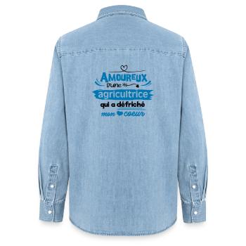 Amoureux d'une agricultrice - Chemise en denim femme bio Stanley/Stella - bleu clair délavé - Dos - AI Model Female 172 light (172cm)