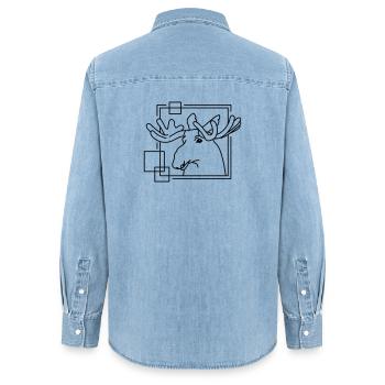 Moose in Geometric Shape - Line Art Design - Women’s Organic Denim Shirt by Stanley/Stella - light wash - Back - AI Model Female 172 light (172cm)