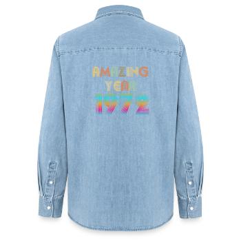 Amazing YEAR 1972 - Women’s Organic Denim Shirt by Stanley/Stella - light wash - Back - AI Model Female 172 light (172cm)