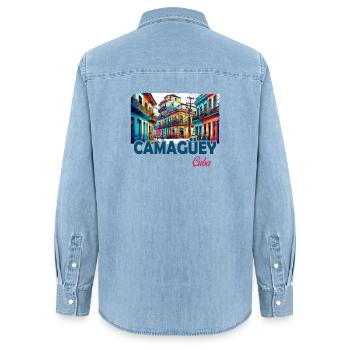Camagüey, Cuba, Caraïbes, Design - Chemise en denim femme bio Stanley/Stella - bleu clair délavé - Dos - AI Model Female 172 light (172cm)