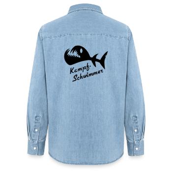 Bataille Poisson Fantasma 2 - Chemise en denim femme bio Stanley/Stella - bleu clair délavé - Dos - AI Model Female 172 light (172cm)