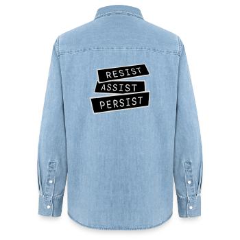 Resist Assist Persist Activism Motivation Logo - Women’s Organic Denim Shirt by Stanley/Stella - light wash - Back - AI Model Female 172 light (172cm)
