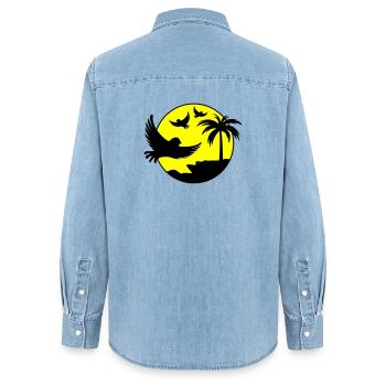Oiseaux de l’île paradisiaque - Chemise en denim femme bio Stanley/Stella - bleu clair délavé - Dos - AI Model Female 172 light (172cm)