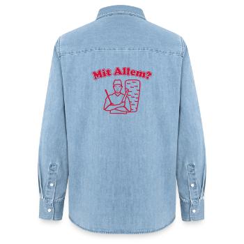 Mit Allem? - Frauen Jeanshemd Organic von Stanley/Stella - verwaschenes Hellblau - Hinten - AI Model Female 172 light (172cm)
