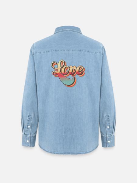 Retro Liebe Design - Frauen Jeanshemd Organic von Stanley/Stella - verwaschenes Hellblau