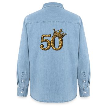 Goldene 50 mit Krone – Edles Geburtstagsmotiv - Frauen Jeanshemd Organic von Stanley/Stella - verwaschenes Hellblau - Hinten - AI Model Female 172 light (172cm)