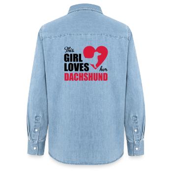 Dackel - Frauen Jeanshemd Organic von Stanley/Stella - verwaschenes Hellblau - Hinten - AI Model Female 172 light (172cm)