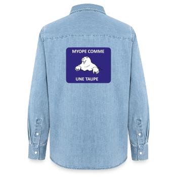 Myope comme une taupe - Chemise en denim femme bio Stanley/Stella - bleu clair délavé - Dos - AI Model Female 172 light (172cm)