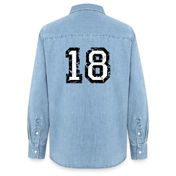 Le numéro dix-huit, - No. 18 (deux couleurs) blanc - Chemise en denim femme bio Stanley/Stella - bleu clair délavé - Dos - AI Model Female 172 light (172cm)