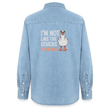 Mittelfinger Möwe Im Not Like The Others I'm Worse - Frauen Jeanshemd Organic von Stanley/Stella - verwaschenes Hellblau - Hinten - AI Model Female 172 light (172cm)