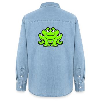 Frog toad smiles funny sitting comic happy - Women’s Organic Denim Shirt by Stanley/Stella - light wash - Back - AI Model Female 172 light (172cm)