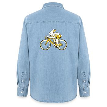 hare on a racing bike - Women’s Organic Denim Shirt by Stanley/Stella - light wash - Back - AI Model Female 172 light (172cm)