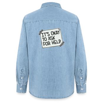 Il est normal de demander de l’aide, d’aide, de questions en disant le logo - Chemise en denim femme bio Stanley/Stella - bleu clair délavé - Dos - AI Model Female 172 light (172cm)
