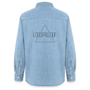 Logo pas ouf - Mais rigolo - Chemise en denim femme bio Stanley/Stella - bleu clair délavé - Dos - AI Model Female 172 light (172cm)