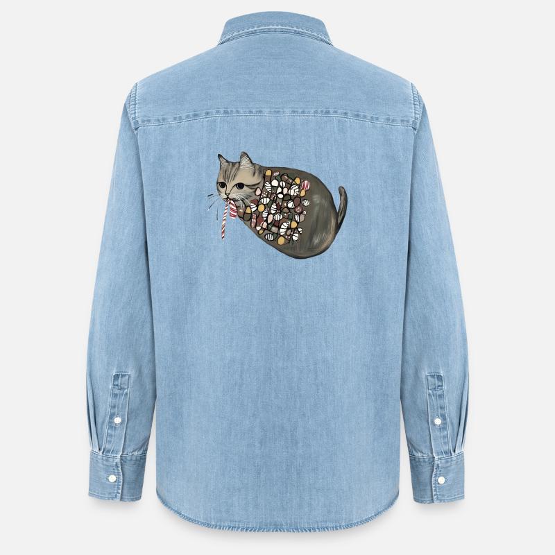 Candy Pattern Candy Cat - Frauen Jeanshemd Organic von Stanley/Stella - verwaschenes Hellblau