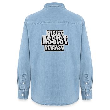 Resist Assist Persist Activism Motivation Logo - Women’s Organic Denim Shirt by Stanley/Stella - light wash - Back - AI Model Female 172 light (172cm)