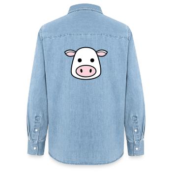 Mignonne Tête de Vache Visage Vector de la BD - Chemise en denim femme bio Stanley/Stella - bleu clair délavé - Dos - AI Model Female 172 light (172cm)