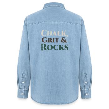 Motif du Grain de craie et des roches - Chemise en denim femme bio Stanley/Stella - bleu clair délavé - Dos - AI Model Female 172 light (172cm)