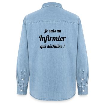 Infirmière / Infirmier / Hôpital / Médecine / - Chemise en denim femme bio Stanley/Stella - bleu clair délavé - Dos - AI Model Female 172 light (172cm)