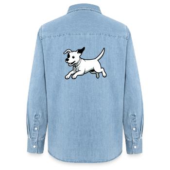 Verspielter Hund-Cartoon - Frauen Jeanshemd Organic von Stanley/Stella - verwaschenes Hellblau - Hinten - AI Model Female 172 light (172cm)