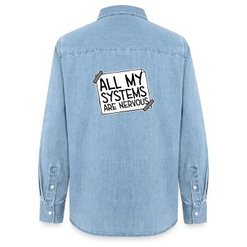 All My Systems Are Nervous Lustig Angst Nerd Logo - Frauen Jeanshemd Organic von Stanley/Stella - verwaschenes Hellblau - Hinten - AI Model Female 172 light (172cm)