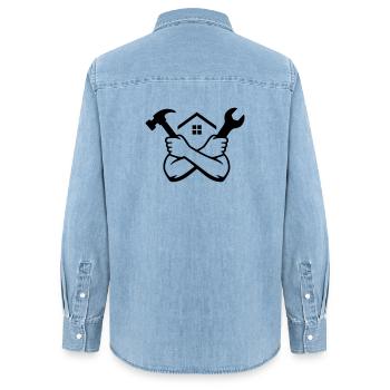 Handyman House Tool Emblem - Women’s Organic Denim Shirt by Stanley/Stella - light wash - Back - AI Model Female 172 light (172cm)