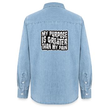 My Purpose Is Greater Than My Pain Sinn Zitat Logo - Frauen Jeanshemd Organic von Stanley/Stella - verwaschenes Hellblau - Hinten - AI Model Female 172 light (172cm)