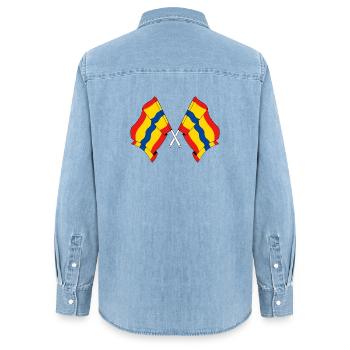 Two flags of the province of Overijssel - Women’s Organic Denim Shirt by Stanley/Stella - light wash - Back - AI Model Female 172 light (172cm)