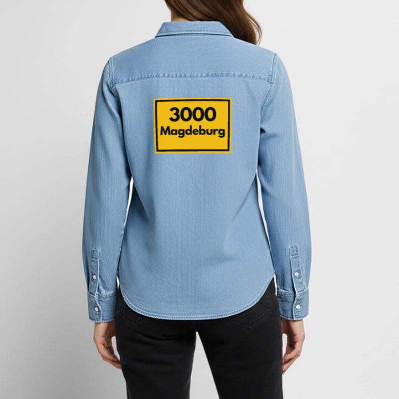 OLD POSTCODE POSTCODE RETRO 3000 MAGDEBURG OSTEN Women’s Organic Denim Shirt by Stanley/Stella