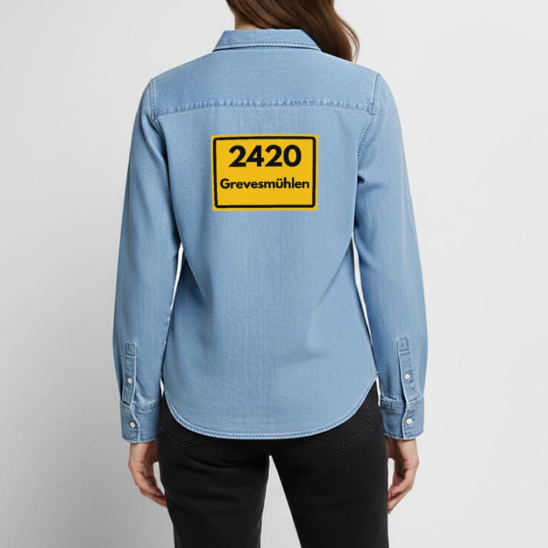 OLD POSTCODE POSTCODE RETRO 2420 GREVESMÜHLEN Women’s Organic Denim Shirt by Stanley/Stella