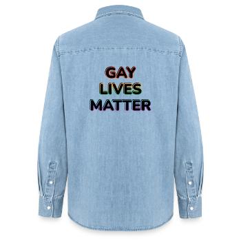 GAY LIVES MATTER LGBT Pride Month Regenbogen-Slogan - Frauen Jeanshemd Organic von Stanley/Stella - verwaschenes Hellblau - Hinten - AI Model Female 172 light (172cm)