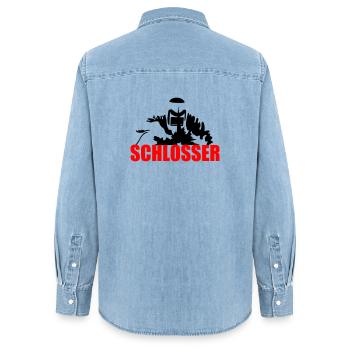 Schlosser - Frauen Jeanshemd Organic von Stanley/Stella - verwaschenes Hellblau - Hinten - AI Model Female 172 light (172cm)